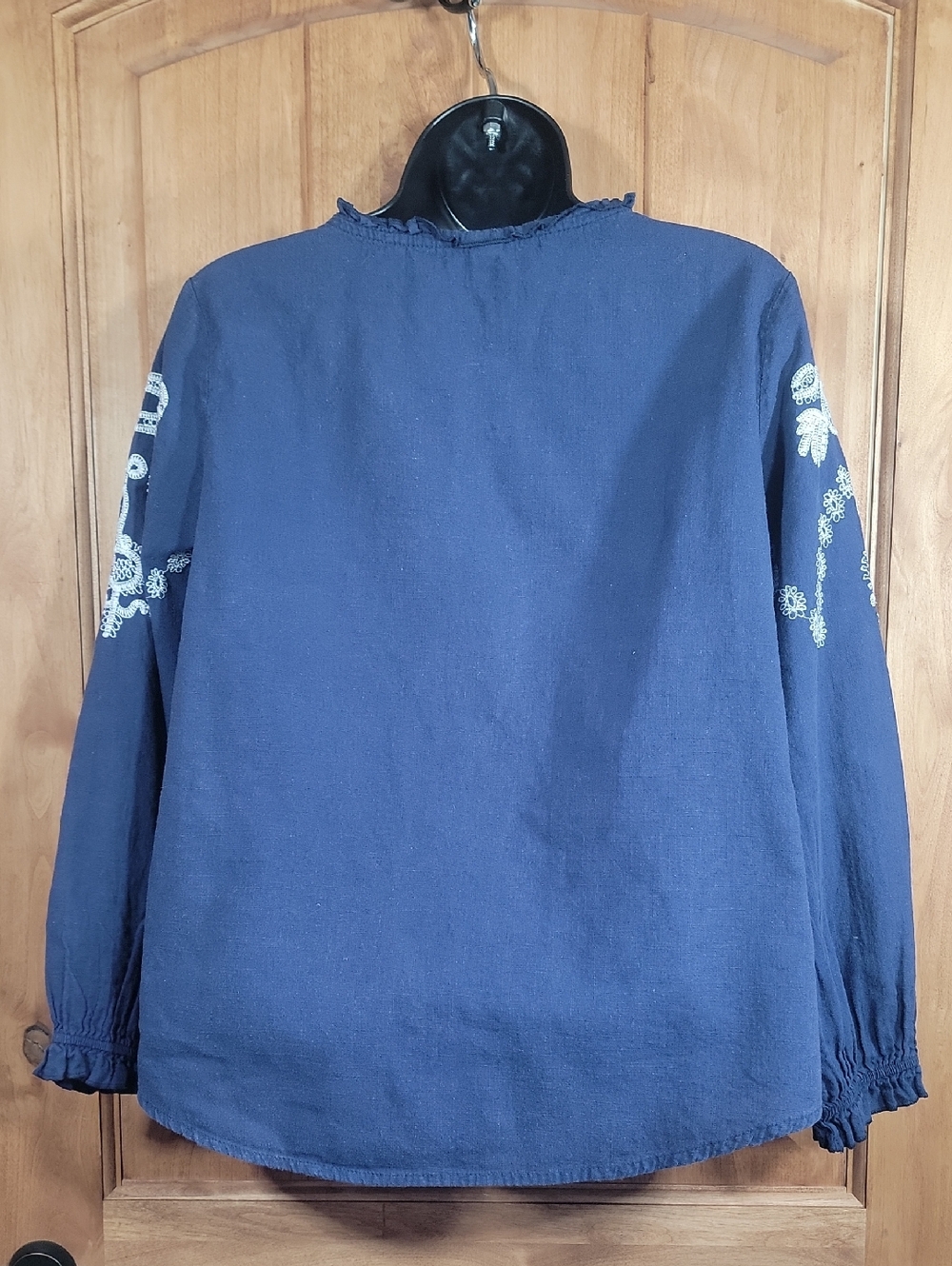 Mumianxiu Navy Blue Embroidered Peasant Top - Picture 4 of 12